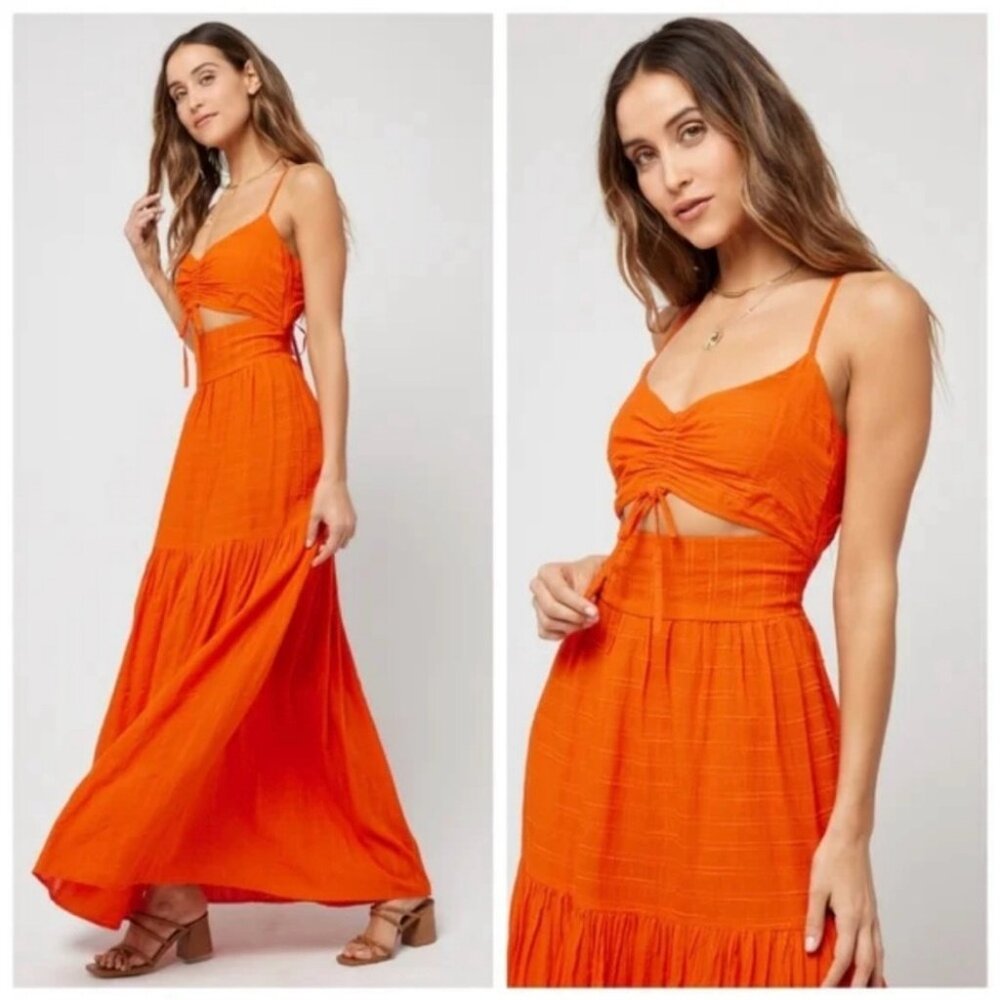 NWT L*SPACE Zuri cut-out tie back maxi Sundress beach dress